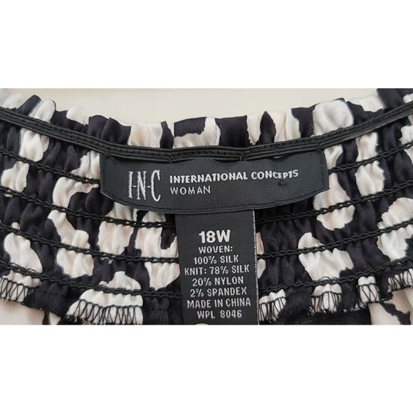 INC Int'l Concepts Silk Snake Skin Print Black White Long Sleeve Blouse Sz.18W - Picture 9 of 9